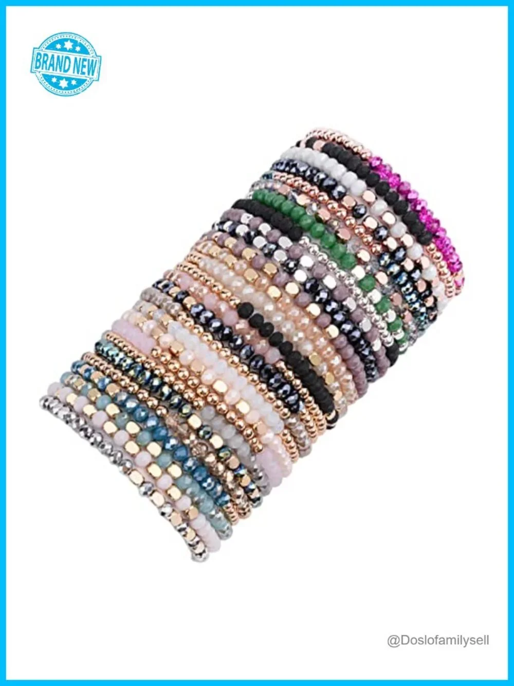 Multilayer Stretch Glass Crystal Bead Bracelets Stackable Set Boho